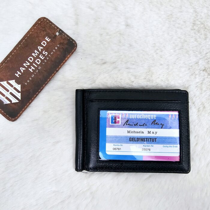 Handmade black leather bifold wallet