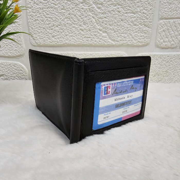 Handmade black leather bifold wallet