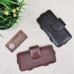 Handcrafted leather phone holster with belt clip and loops – brown and black case for iPhone and Android