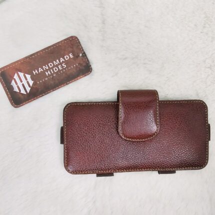 Handcrafted leather phone holster with belt clip and loops – brown and black case for iPhone and Android