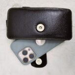 Handcrafted leather phone holster with belt clip and loops – brown and black case for iPhone and Android