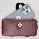 Handcrafted leather phone holster with belt clip and loops – brown and black case for iPhone and Android