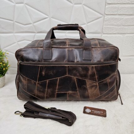 Handcrafted Brown Leather Duffle Bag – Vintage Full-Grain Leather Weekender