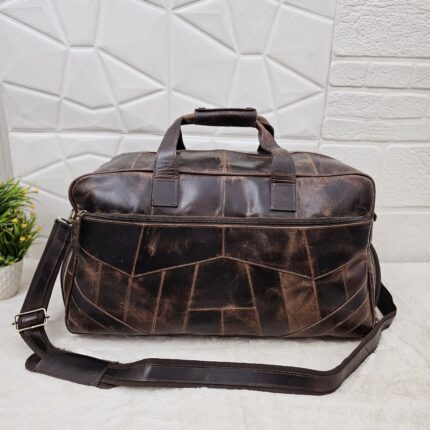 Handcrafted Brown Leather Duffle Bag – Vintage Full-Grain Leather Weekender