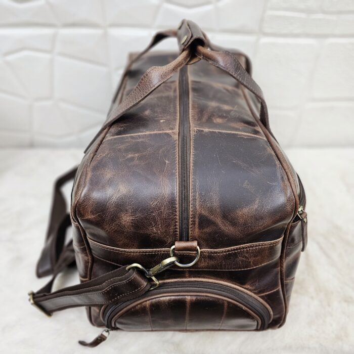 Handcrafted Brown Leather Duffle Bag – Vintage Full-Grain Leather Weekender