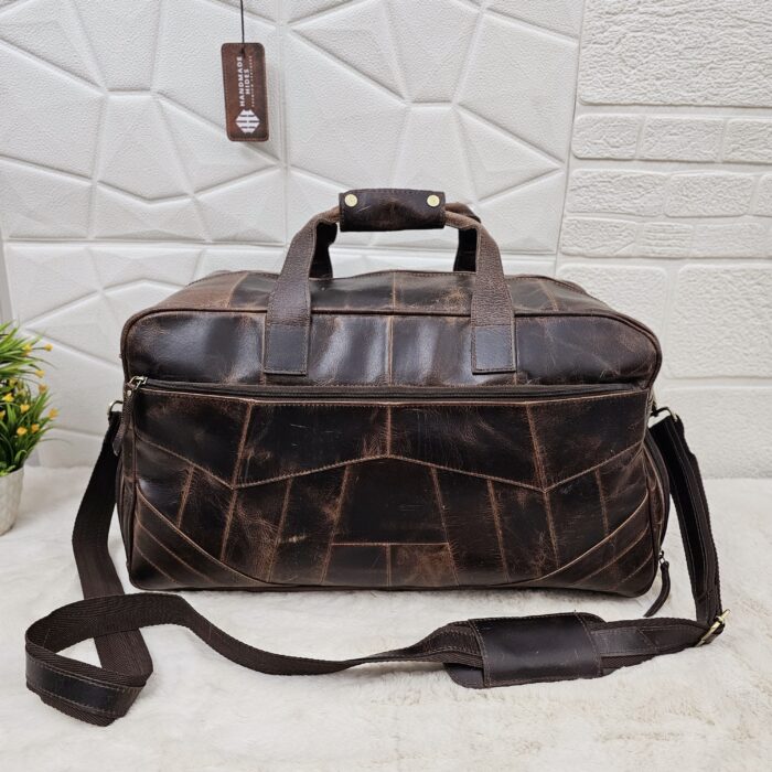 Handcrafted Brown Leather Duffle Bag – Vintage Full-Grain Leather Weekender