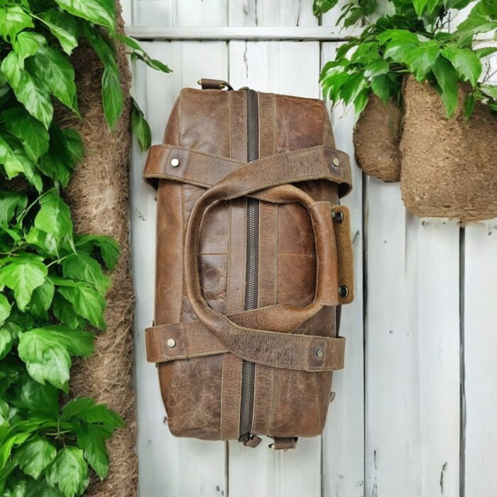 Vintage Brown Leather Duffle Bag – Handcrafted Full-Grain Weekender for Travel and Gym