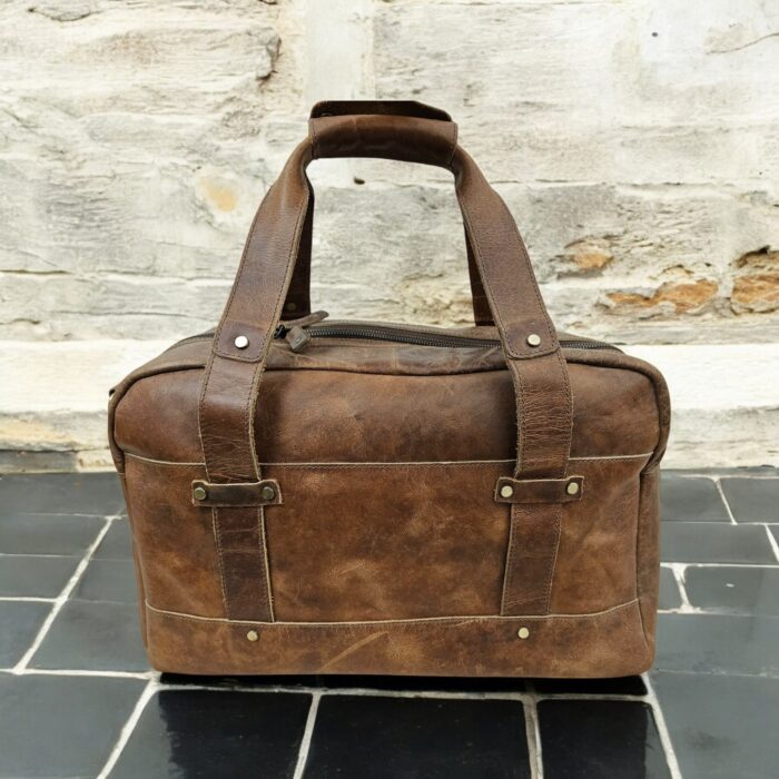 Vintage Brown Leather Duffle Bag – Handcrafted Full-Grain Weekender for Travel and Gym