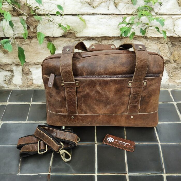 Vintage Brown Leather Duffle Bag – Handcrafted Full-Grain Weekender for Travel and Gym
