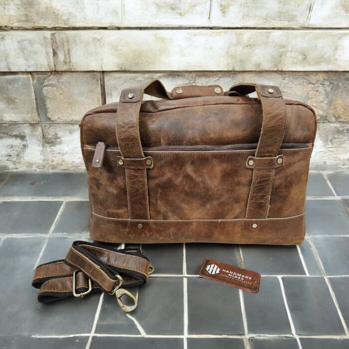 Vintage Brown Leather Duffle Bag – Handcrafted Full-Grain Weekender for Travel and Gym