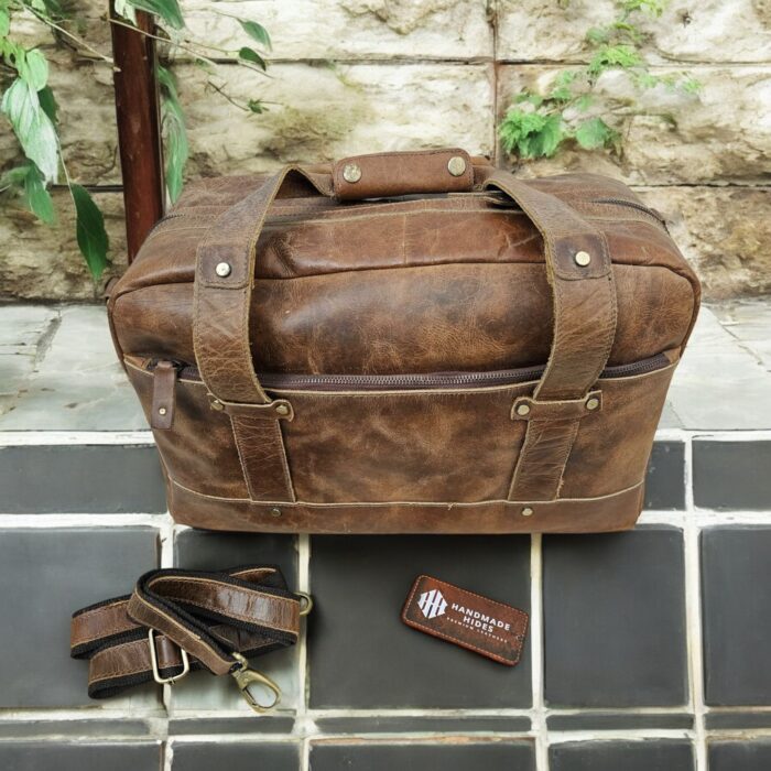 Vintage Brown Leather Duffle Bag – Handcrafted Full-Grain Weekender for Travel and Gym