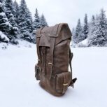 Handcrafted dark brown leather backpack