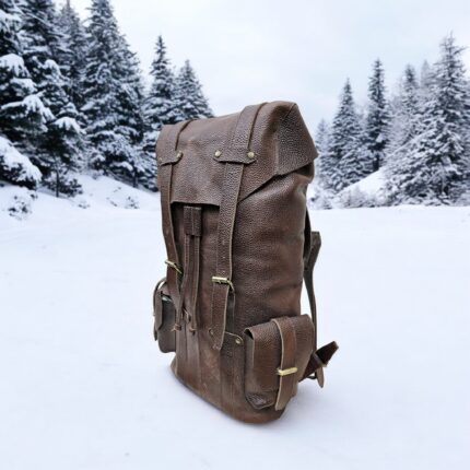 Handcrafted dark brown leather backpack