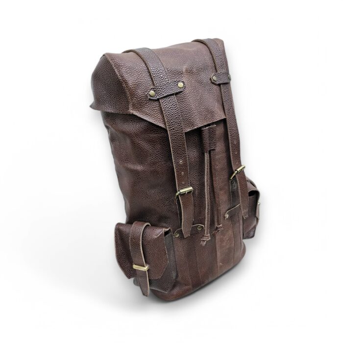 Handcrafted dark brown leather backpack