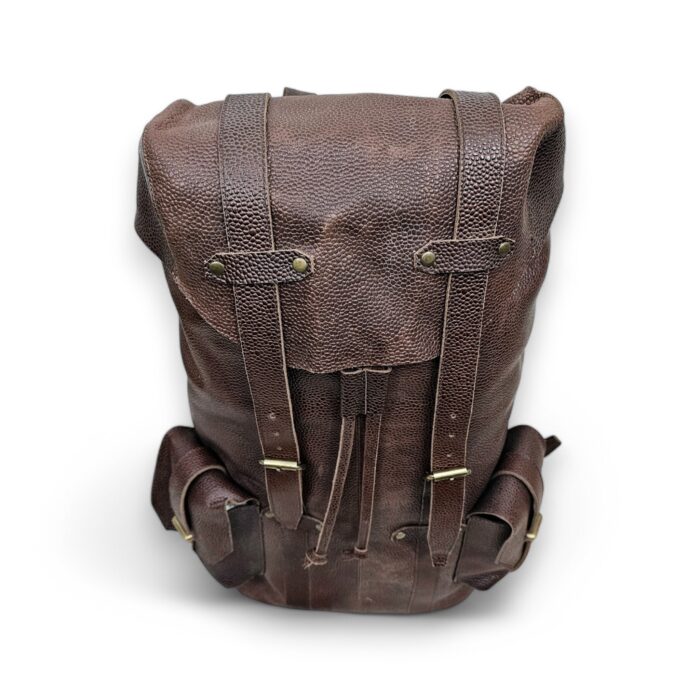 Handcrafted dark brown leather backpack
