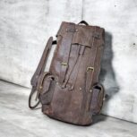 Handcrafted dark brown leather backpack