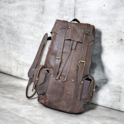 Handcrafted dark brown leather backpack