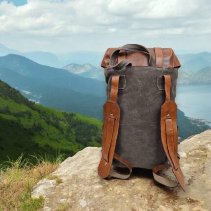 handmade waxed canvas and leather backpack