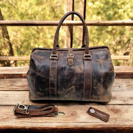 Vintage brown leather duffle bag