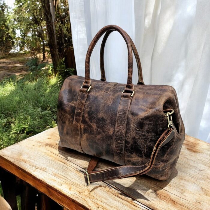 Vintage brown leather duffle bag