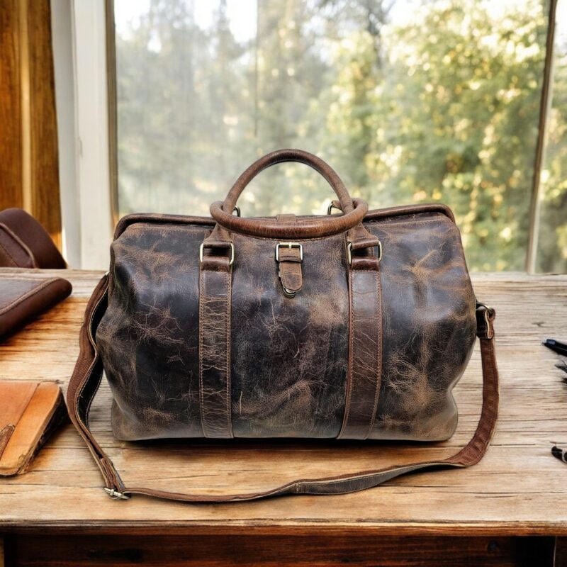 Handmade leather duffle bag