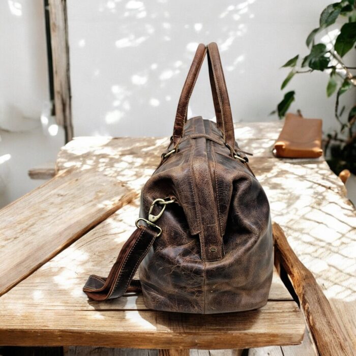 Vintage brown leather duffle bag