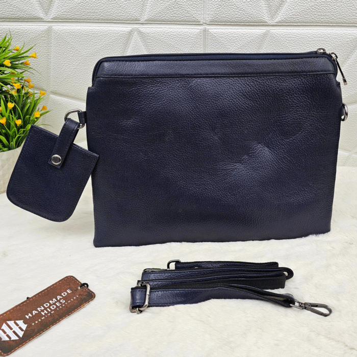Handmade leather tablet sleeve in brown with strap