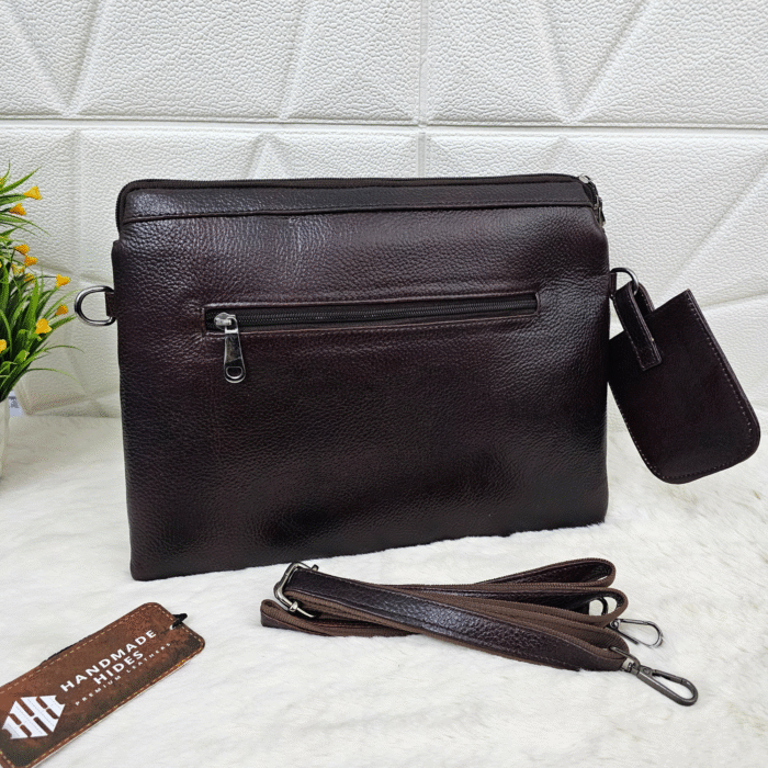 Handmade leather tablet sleeve in brown with strap