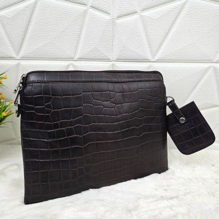 Handmade leather tablet sleeve in brown with strap