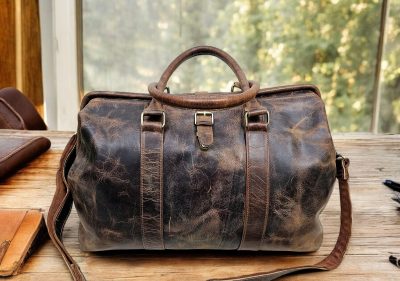 Handmade leather duffle bag